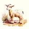 Adorable Small Goat Watercolor Illustration on farm AI Generated
