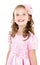 Adorable smiling little girl in pink princess dress isolated