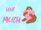 Adorable smiling sloth huging pink heart pillow vector hand drawn illustration in cartoons style with quote i love you slooow much