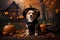 Adorable Sorcery: Puppy Wearing a Witch Hat on Halloween