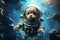 Adorable space dog in cute astronaut suit, exploring the cosmos with curiosity and charm