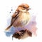 Adorable Sparrow Watercolor Illustration In Disney Cartoon Style