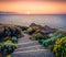 Adorable spring scene of Milazzo cape. Amazing sunset on nature reserve Piscina di Venere, Sicily, Italy, Europe. Picturesque even