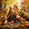 Adorable Squirrels Playing with Autumn Leaves in Whimsical Forest