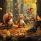 Adorable Squirrels Playing with Autumn Leaves in Whimsical Forest