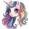 An adorable sticker of a cute unicorn in cartoon vector style illustration