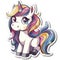 An adorable sticker of a cute unicorn in cartoon vector style illustration