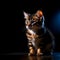 Adorable striped kitten on black background