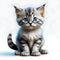 Adorable striped kitten on light background