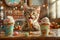 Adorable Tabby Kitten Enjoying Ice Cream in Colorful Parlor Setting with Bright Decorations