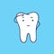 Adorable thoughtful tooth. Cute thinking mascot or symbol for dental or orthodontic clinic. Amusing cartoon character