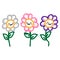 Adorable three daisy flower with kawaii expression clipart. Cute plant icon. Hand drawn bloom with face motif