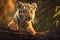 Adorable Tiger cub in jungle on tree branch