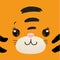 Adorable Tiger Head with Cute Smile and Pink Nose. Cartoon style