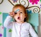 Adorable Toddler Girl Brushes Her Teeth in Pajamas. Health Care concept.