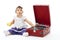 Adorable Toddler girl with gramophone