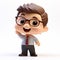 Adorable Toy Sculpture: Small Animated 3d Character With Glasses And Business Suit