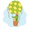 Adorable vector illustration for kids, cute green crocodile flying in colorful hot air balloon. Children illustration for card,