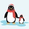 Adorable vector penguin family christmas card