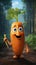 Adorable Veggie Delight: Cute Carrot with a Playful Smile and Bright Eyes