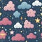 Adorable wallpaper featuring cartoon clouds, stars, and flowers (tiled)