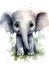 Adorable Watercolor Baby Elephant Clipart on White Background AI Generated