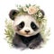 Adorable Watercolor Baby Panda with a Flower Crown Clipart on White Background AI Generated