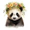 Adorable Watercolor Baby Panda with Flower Crown Clipart on White Background AI Generated