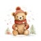 Adorable Watercolor Christmas Bear Greeting