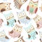 Adorable watercolor owls seamless pattern