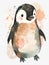 Adorable watercolor penguin chick illustration with splashes of color.