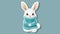 Adorable white bunny in cozy teal sweater and matching scarf