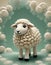 Adorable white crochet sheep toy on green, generated with AI