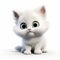 Adorable White Kitten With Big Eyes - Animated Illustration Style