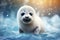Adorable white seal pusa swimming in its natural arctic ocean habitat, creating a beautiful picture