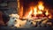 Adorable white terrier puppies relaxed and resting at night near a warm fireplace - generative AI