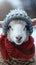 Adorable winter scene Sheep wearing scarf and beanie adds charm