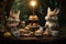 Adorable woodland creatures at a tea party in the forest