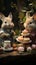 Adorable woodland creatures at a tea party in the forest