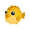 Adorable yellow blowfish with big shiny eyes. Exotic sea animal. Underwater life theme. Flat vector for children t-shirt