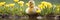 Adorable yellow duckling exploring lush green grass with vibrant easter themed background