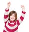 Adorable young girl with arms raised in success