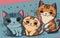 Adorably joyful cartoon cats background.