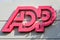 ADP sign, logo on headquarters. Automatic Data Processing Inc.is an American provider of human resources management software and