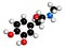 Adrenaline adrenalin, epinephrine neurotransmitter molecule. Used as drug in treatment of anaphylaxis 3D rendering. Atoms are.