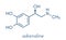 Adrenaline adrenalin, epinephrine neurotransmitter molecule. Used as drug in treatment of anaphylaxis Skeletal formula.