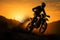 Adrenaline pumping motocross Silhouette with front wheel lifted, action packed adventure