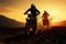 Adrenaline pumping motocross Silhouette with front wheel lifted, action packed adventure