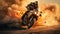 Adrenaline Rush: Motorcycle Escape Amid Explosions. Generative ai