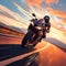 Adrenaline rush motorcycle rider in a high speed race on the highway